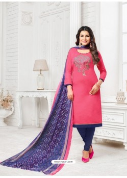 Ravishing Hot Pink Embroidered Churidar Salwar Suits