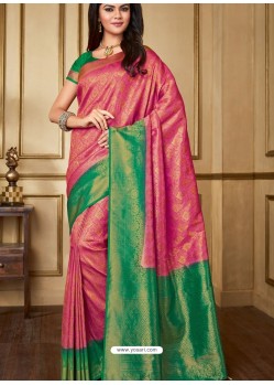 Awesome Rose Red Designer Silk Sari