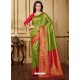 Trendy Parrot Green Designer Silk Sari