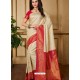 Trendy Off White Designer Silk Sari