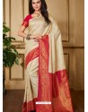 Trendy Off White Designer Silk Sari