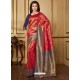 Awesome Red Designer Silk Sari