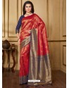 Awesome Red Designer Silk Sari
