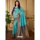 Trendy Sky Blue Designer Silk Sari
