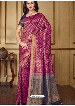 Trendy Medium Violet Designer Silk Sari