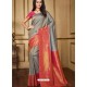 Trendy Grey Designer Silk Sari