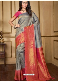 Trendy Grey Designer Silk Sari