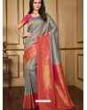 Trendy Grey Designer Silk Sari