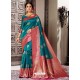 Classy Peacock Blue Designer Banarasi Silk Sari