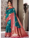 Classy Peacock Blue Designer Banarasi Silk Sari