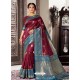 Classy Rose Red Designer Banarasi Silk Sari