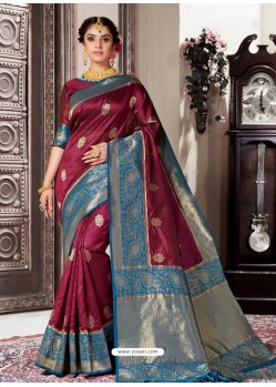 Classy Rose Red Designer Banarasi Silk Sari