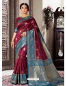 Classy Rose Red Designer Banarasi Silk Sari