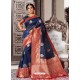 Awesome Navy Blue Designer Banarasi Silk Sari