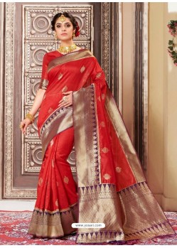 Classy Red Designer Banarasi Silk Sari