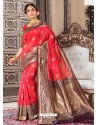 Trendy Crimson Designer Banarasi Silk Sari