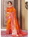 Classy Orange Designer Banarasi Silk Sari