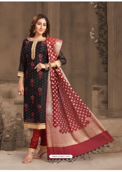 Scintillating Black Embroidered Designer Churidar Salwar Suit