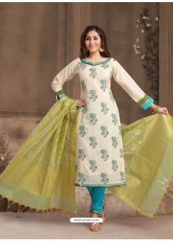 Fabulous Off White Embroidered Designer Churidar Salwar Suit