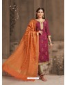 Scintillating Deep Wine Embroidered Designer Churidar Salwar Suit