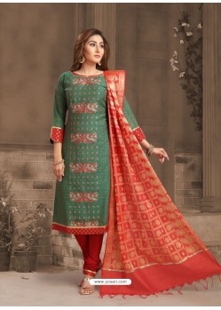 Fabulous Mehendi Embroidered Designer Churidar Salwar Suit