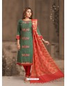 Fabulous Mehendi Embroidered Designer Churidar Salwar Suit