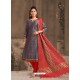 Scintillating Grey Embroidered Designer Churidar Salwar Suit