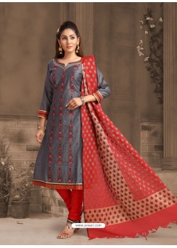 Scintillating Grey Embroidered Designer Churidar Salwar Suit