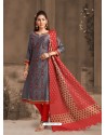 Scintillating Grey Embroidered Designer Churidar Salwar Suit