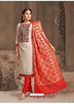 Scintillating Beige Embroidered Designer Churidar Salwar Suit