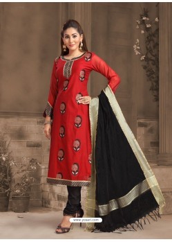 Scintillating Red Embroidered Designer Churidar Salwar Suit