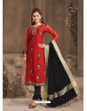 Scintillating Red Embroidered Designer Churidar Salwar Suit