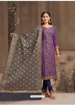 Fabulous Purple Embroidered Designer Churidar Salwar Suit