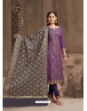 Fabulous Purple Embroidered Designer Churidar Salwar Suit