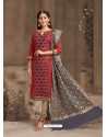 Scintillating Red Embroidered Designer Churidar Salwar Suit