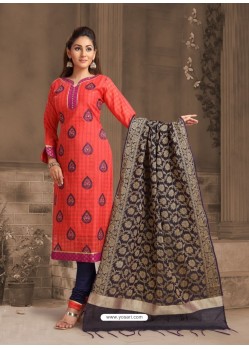 Fabulous Crimson Embroidered Designer Churidar Salwar Suit