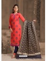 Fabulous Crimson Embroidered Designer Churidar Salwar Suit