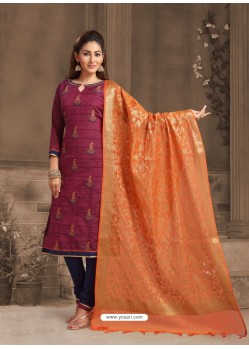 Scintillating Deep Wine Embroidered Designer Churidar Salwar Suit