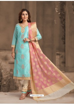 Scintillating Sky Blue Embroidered Designer Churidar Salwar Suit