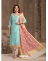 Scintillating Sky Blue Embroidered Designer Churidar Salwar Suit