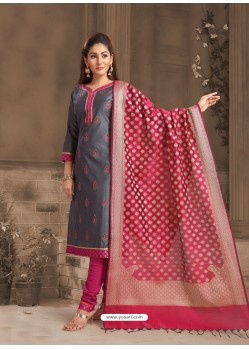 Fabulous Grey Embroidered Designer Churidar Salwar Suit