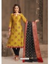 Scintillating Marigold Embroidered Designer Churidar Salwar Suit