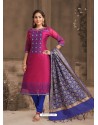 Scintillating Medium Violet Embroidered Designer Churidar Salwar Suit