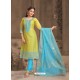 Fabulous Parrot Green Embroidered Designer Churidar Salwar Suit