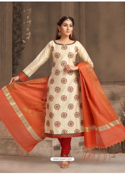 Fabulous Off White Embroidered Designer Churidar Salwar Suit