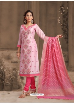 Fabulous Baby Pink Embroidered Designer Churidar Salwar Suit