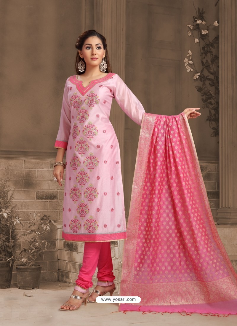 Buy Fabulous Baby Pink Embroidered Designer Churidar Salwar Suit ...