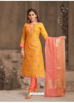 Fabulous Yellow Embroidered Designer Churidar Salwar Suit