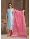 Fabulous Sky Blue Embroidered Designer Churidar Salwar Suit