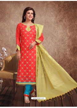 Ravishing Red Embroidered Designer Churidar Salwar Suit